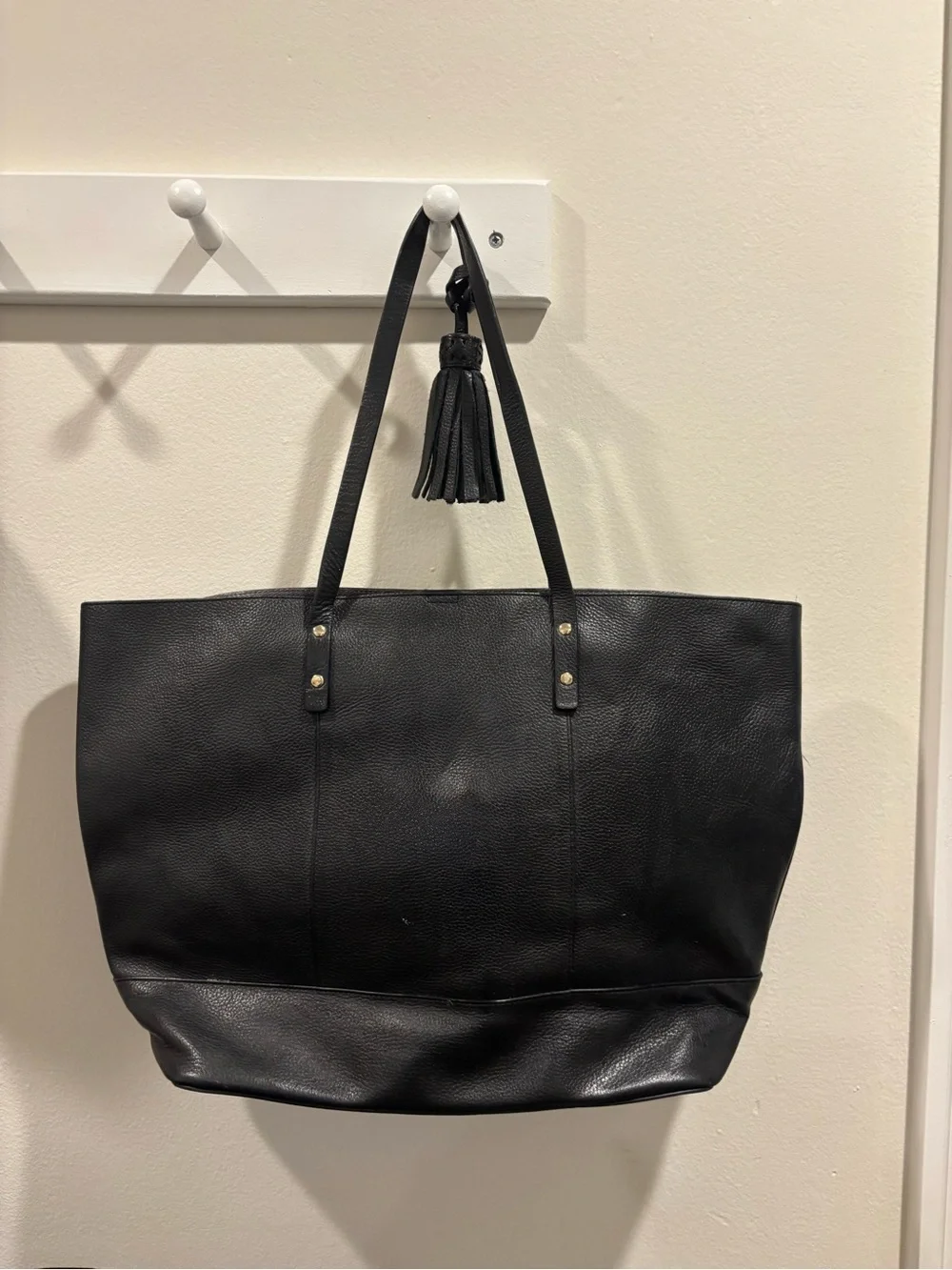 Cole Haan Black Pebbled Leather Tote with Tassel